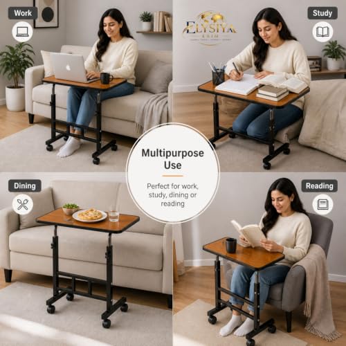 Image of Height Adjustable Mobile Laptop Table with Lockable Wheels