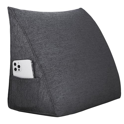 strusery Cojín triangular de cuña, cómoda almohada de lino para el respaldo para leer o sentarse, cojín de apoyo versátil para sofá, cama y tiempo de relajación (gris Ma, 45 x 20 x 35 cm)
