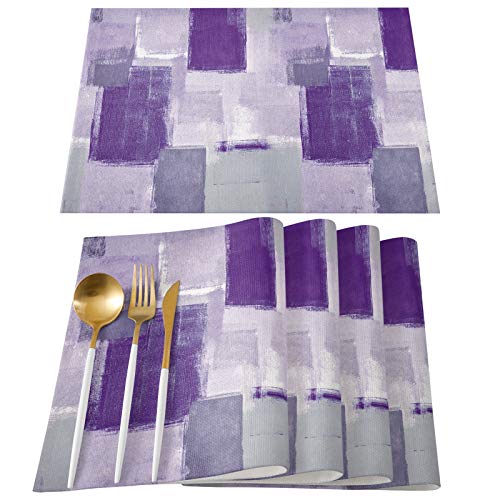 Custom Bed Usa Abstract Place Mats 4 Pieces, Heat Insulation Stain Proof Placemats For Dining Table Durable Cotton Linen Kitchen Table Mat Placemat, Geometric Purple Gray Graffiti #TOP12
