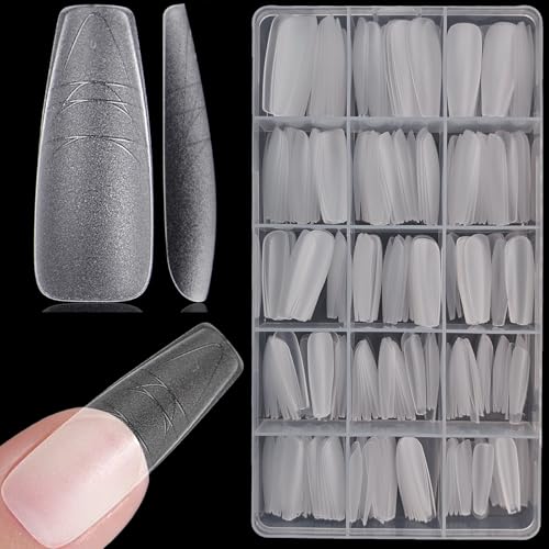 XIAOHEBAN 300 Pièces Capsule Américaine Ongle Ballerine - 15 tailles Capsules Ongles en Gel X Pose Americaine Ongle, Artificiel Faux Ongles avec Lignes pour...