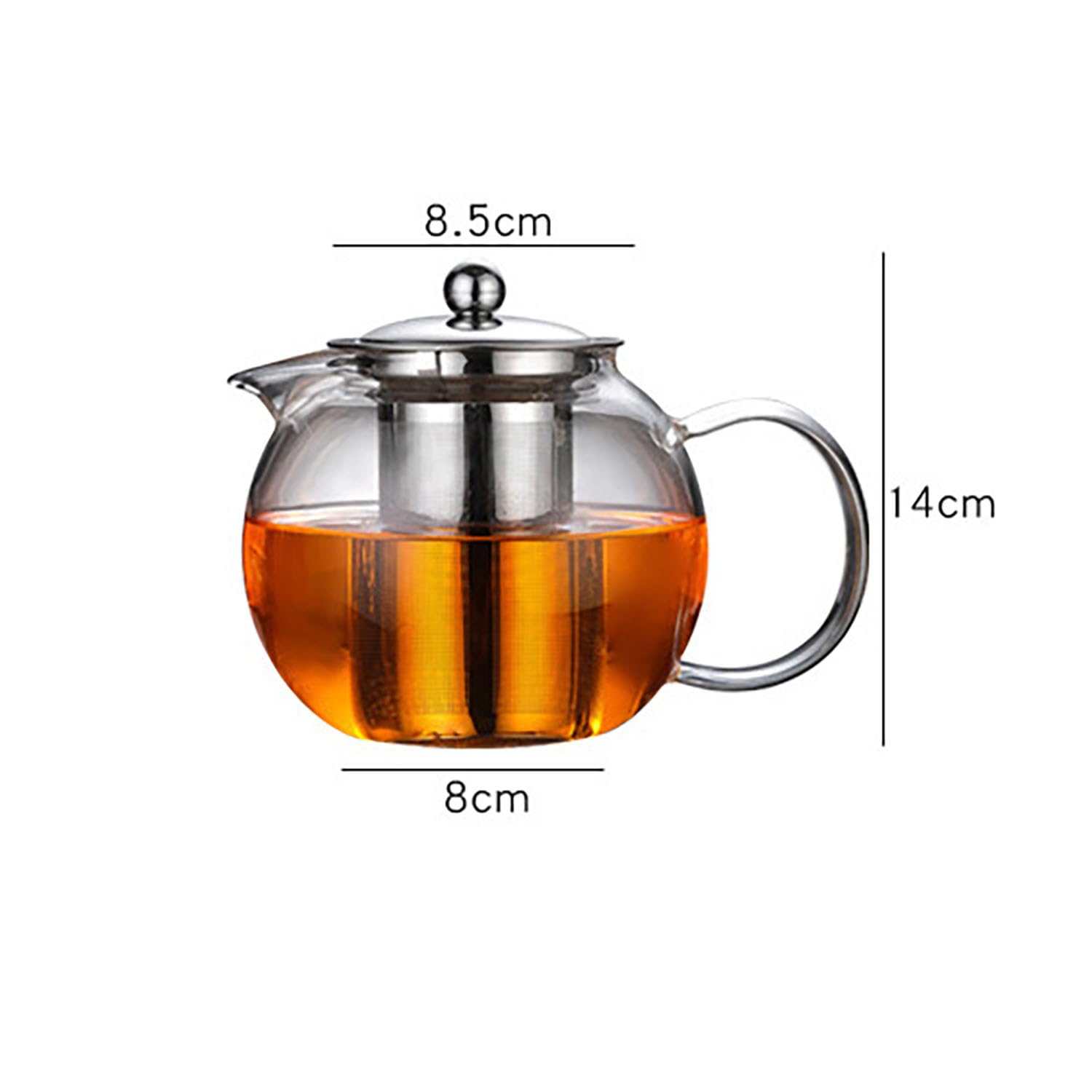 Tetera de vidrio con infusor de acero inoxidable, tetera de vidrio de borosilicato resistente al calor de 950 ml, boquilla dibujada a mano, forma redonda, porción individual