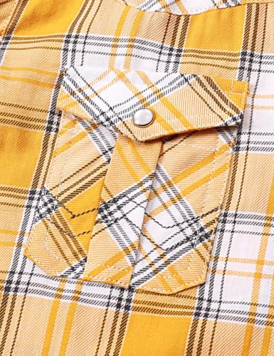 Image of COSLAND Boy's Toddler Cotton Western Short Sleeve Button Down Plaid Shirt, 4-14 Years