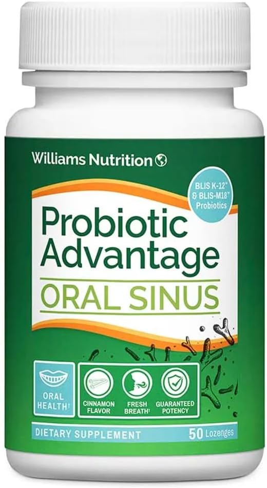 Dr. David Williams' Probiotic Advantage Oral Sinus Probiotics for Your Mouth, Teeth, and Gums, Sugar-Free, Natural Cinnamon Flavor, 50 Lozenges (50-Day Supply)