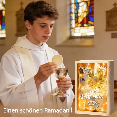Kommunion Geschenke für Mädchen Junge，Kommunion Geschenkbox，Geldgeschenk Taufe， inklusive Getrocknete Blumen, Kunststoff Reagenzglas, Lichterketten，Tischdeko，Geldgeschenk Konfirmation