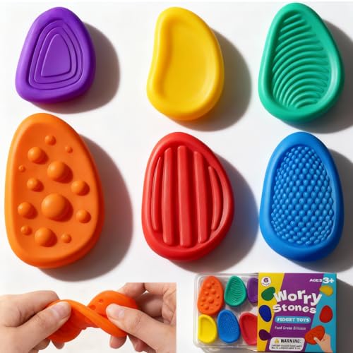 Fidget Toys Pierre Sensorielle, 6Pcs Anti Stress Jouets Sensory Stone Fidget Toy en Silicone, Jouets Sensoriels pour Réduction Stress, Anxiété, TDAH & Autisme, TDAH...