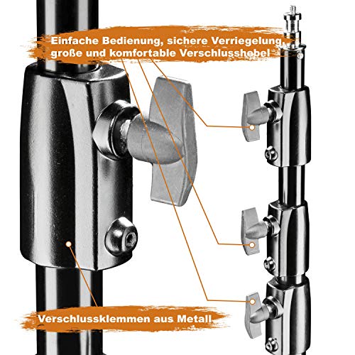 Walimex pro AIR 355 Lampenstativ - Lichtstativ mit Luftfederung, Höhe max 355 cm, 8 kg Traglast, sehr hoch und stabil, Aluminium, Leuchtenstativ für Fotografie Studio Outdoor, Schwarz – Bild 4