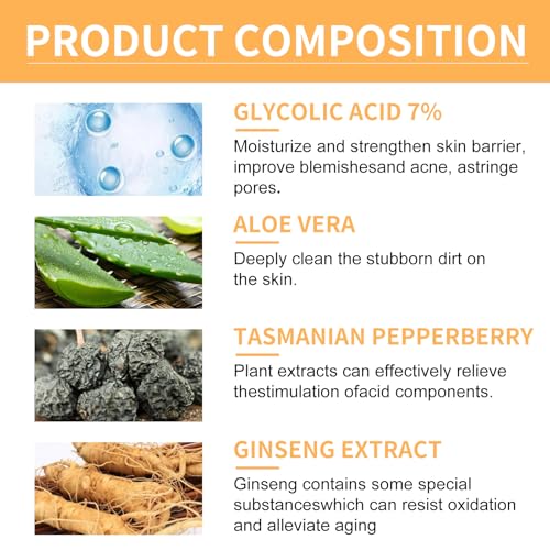 2PCS Glycolic Acid,Glycolic Acid Toner,Glycolic Acid for Blemishes,Glykolsäure 7% Toning Solution,Glycolic Acid,Feuchtigkeit Spenden und Stärken Haut, 100ml
