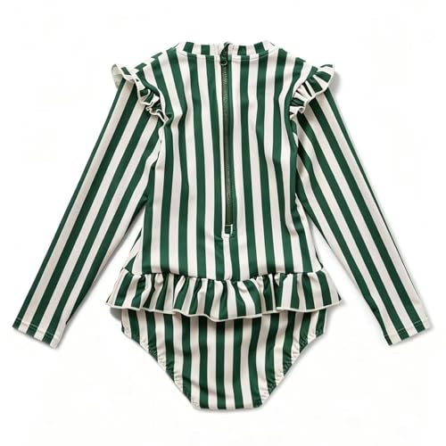 Image of Girls One Piece Swimsuits Zipper Rash Guard Long Sleeve Bathing Suit with Ruffle Hem UPF50+