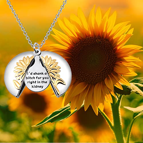 Sunflower Necklace Funny Best Friend Gift I’d Shank a Bitch For You Right In The Kidney Necklace Long Distance friendship Jewelry Bestie Soul Sister Gift 6