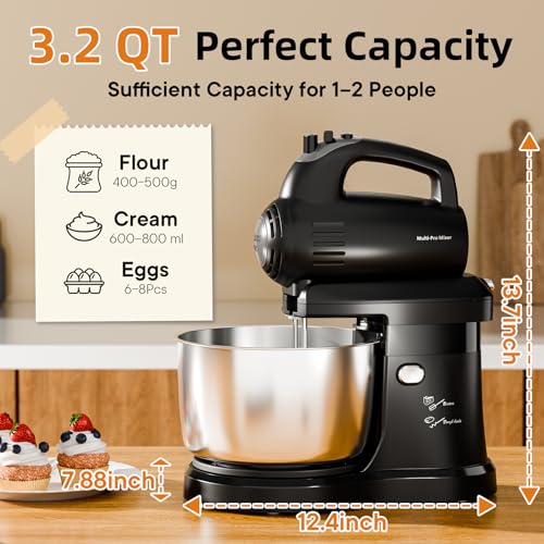 3.2QT 2-in-1 Stand Mixer, Electric Kitchen Mixer with Auto-Rotating Bowl & Tilt-Head - image 6