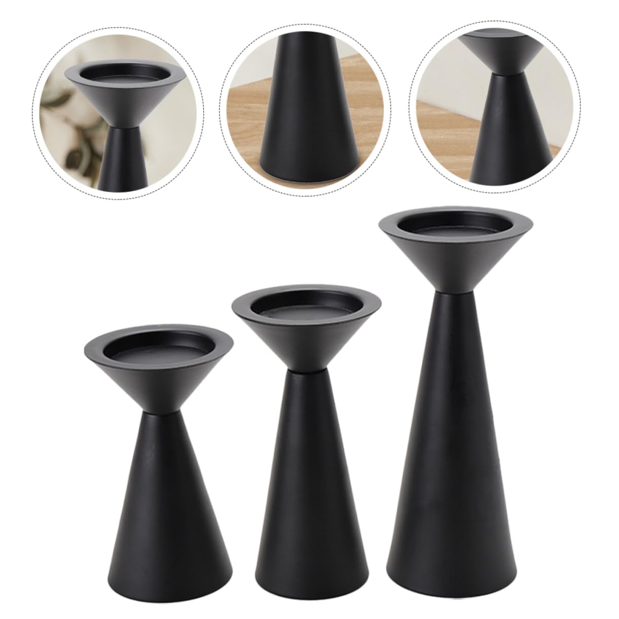 Set de 3 Candelabros de Mesa de Hierro Negro Estilo Vintage