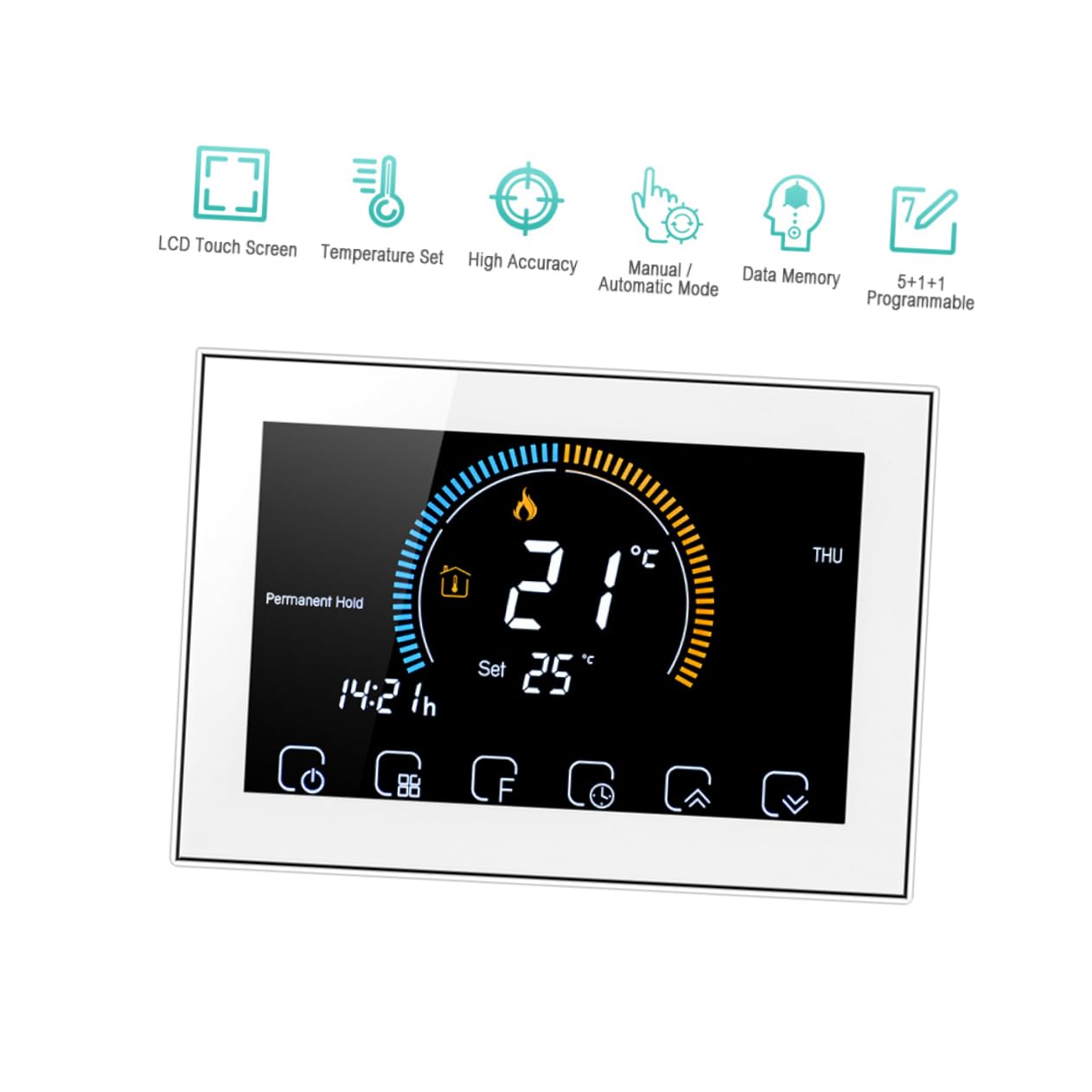 SHINEOFI Termostato Digitale Intelligente Per Riscaldamento Pavimento Schermo Lcd Touch Display Meteo Temperatura e Umidità Facile Installazione e Controllo Manuale o Programmabile