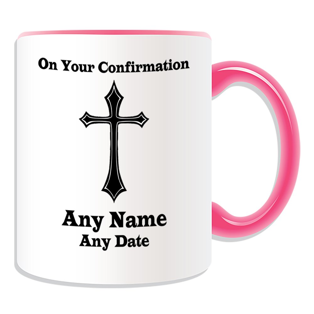 Personalised Gift - On Your Confirmation Holy Cross Sharp Mug (Religion Theistic Design Theme, Colour Options) - Any Name / Message on Your Unique - Magic Tarot Logo Mark Badge Symbol Tattoo Totem Emblem Decoration Fancy Gothic Punk Cultural God Goddess Witch Mage Wizard Warlock Sorcerer Angel Heaven Solomon Vampire Occultism Mystery Celtic Jesus Christian Catholic Baptism Christening Communion Nativity Blessing Godfather Godmother Baby Infant Church Cathedral