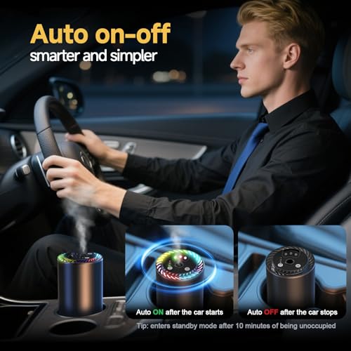 Image of Smart Car Air Freshener with Star Light & 100ml Diffusers Oil Refills, Auto On /Off Aroma Diffuser, 3 Adjustable Mist Modes Rechargeable Aromatizante para Carro - Car Diffuser（Cologne+Ocean）