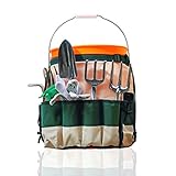 GardenHOME Garden Bucket Tool Organizer - 5 Gallon Bucket Caddy Apron with 10 Deep Pockets For Carrying Gardening Tools