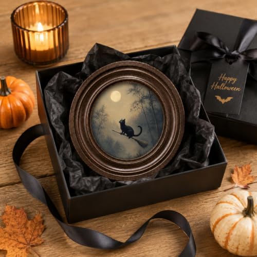 DNALWND Gothic Black Cat Round Wall Art, Funny Halloween Decor - 5