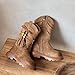 Girls Fashion Pleated Tassel Mid Calf Boots Winter Warm Fuzzy Thick Boots Western Cowboy Riding Shoes Khaki