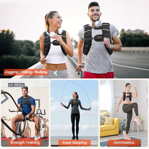Poudee Weighted Vest, 16LB Weight Vest for Men Women, Body Weight Vests Adjustable with Reflective Stripe for Strength Training, Running, Training Workout, Jogging, Walking - 16LB by Poudee - Image 2