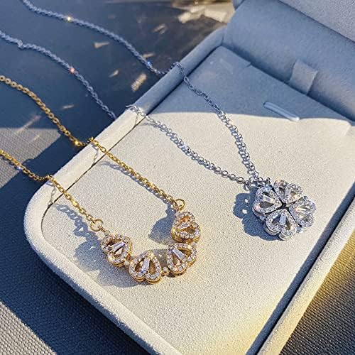 Love Heart Necklaces for Women,Silver Golden Crystal Rhinestone Pendant Necklace, Gold Plated Four Leaf Clover Necklaces, wedding anniversary Chain, jewellery for Mum Wife Girlfriend Anniversary