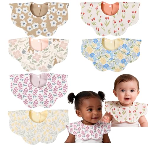 Image of JUVA 6-Pack Organic Cotton Baby Bibs, Absorbent & Reversible, 360° Rotating Drool Bibs for Boys & Girls 0-24M