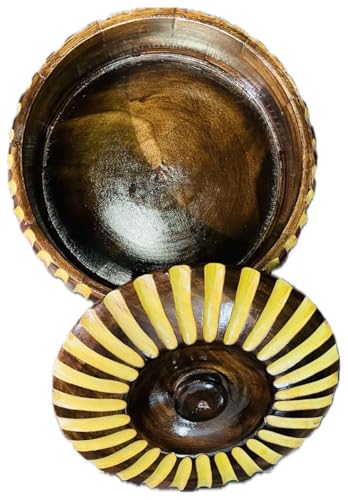 Image of natuerCRAFTS Stripped Wooden Chapati Box for Kitchen Chapati box Hot Case for Roti, Paratha, Puri, Wooden Casserole for Serveware Hot Pot Roti Dabba with Lid for Home, Kitchen (Size: 9x9x4 In), 1 Pc