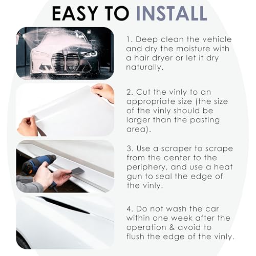 Image of Car Wrap Vinyl, 1ft x 5ft Gloss White Vinyl Wrap for Cars - Bubble Free Vehicle Sheet Roll for Body Protection, Scratch Resistance (Gloss White)