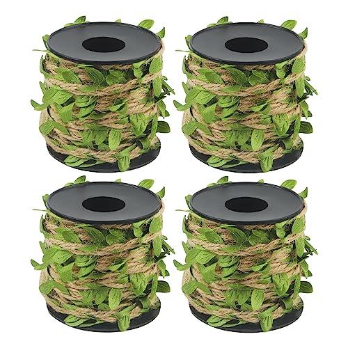 MUKCHAP 4 Rolls 5mm x 10m Green Leaves Jute Twine String, 131 Feet Jute Twine with Leaves, Green Leaf Twine Vine String Leaves Rope for Home Decor