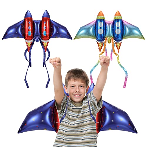 Vspek Rocket Wing Balloons, 2 Pcs Rocket Large Wings With 2 Pcs Straws, Mylar Balloons Rocket Fairy Balloon For Rocket Party Wedding Birthday, Kid's Park Playing, Stage Performance Tools #TOP1