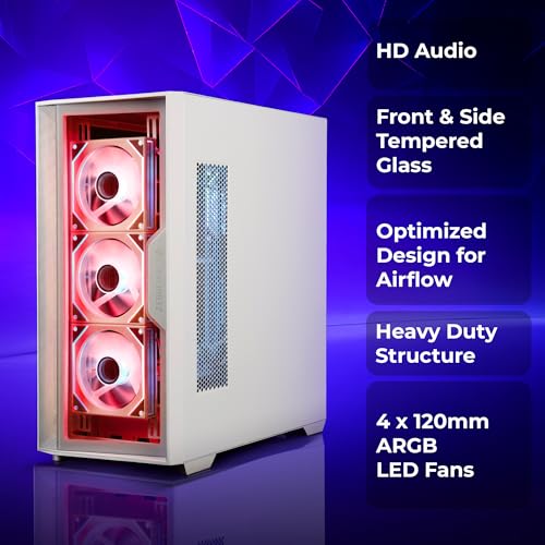 Image of Zebronics Premium Gaming Case, Mid-Tower, EATX, ATX, Upto 360mm AIO Support, 4 Infinity Mirror ARGB Fans, Tempered Glass, Type-C, USB 3.0, 2X USB, Magnetic Dust Filter (Nebula-G, White)