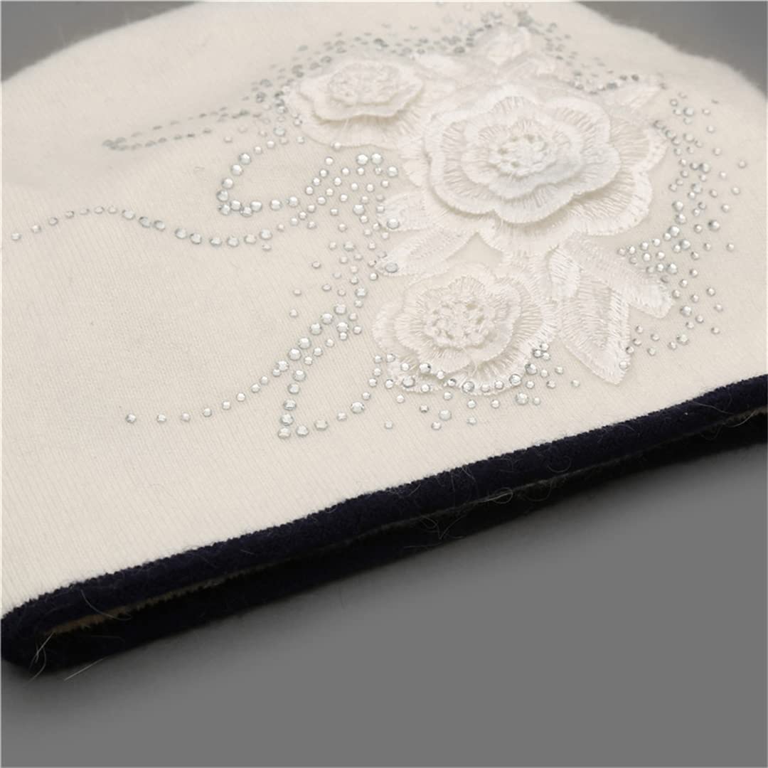 Sombrero de Punto de Lana de Piel de Conejo de Invierno para Mujer, Gorros de visón cálidos para Mujer White