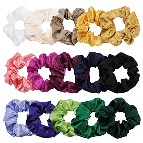 Kailund 15pcs Silk Stain Hair Scrunchies, Hair Bobbles Hair Bands , Hair Tie with Gift Bag for Women & Girl, Gift for Holiday Seasons