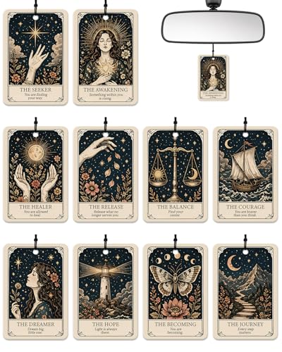 Image of 10PCS Oracle Inspired Car Air Fresheners - Inspirational Scented Hanging Cards with Floral Fragrances, Aesthetic Car Mirror Accessories, Self Care Gifts for Women