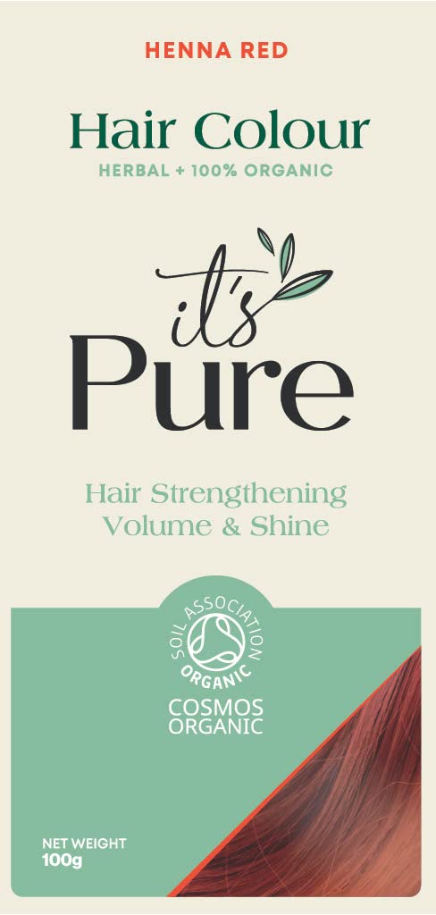 It's Pure Organic Henna Hair Dye in Henna Red | Permanent 100% Natural, Vegan, & Gluten Free | PPD Free Hair Dye, Ammonia Free, Resorcinol Free, & Peroxide Free | Volumising & Strengthening |
