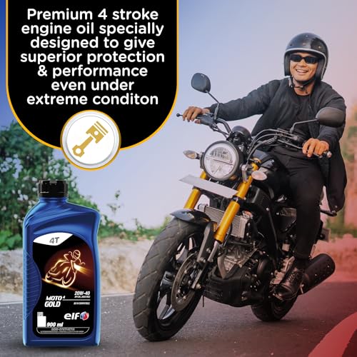 Image of ELF - Moto 4 Gold 20W-40 Semi-Synthetic Engine Oil for Bike | Anti-Clutch Slippage formula- 0.9L