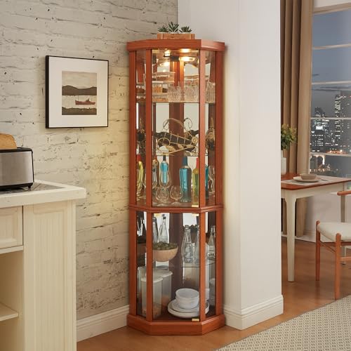 TRJQBCC 69" H Lighted Corner Display Cabinet, Curio Corner Glass