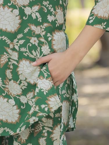 Image of Pinkmint Women's Pure Cotton Co Ord Set l Kurta Sets for Women |Kurta Sets| Printed Kurta with Pant l Stylish Pocket & 3 /4 Sleeve Women Co-ord Set (Avaiable in Plus size)
