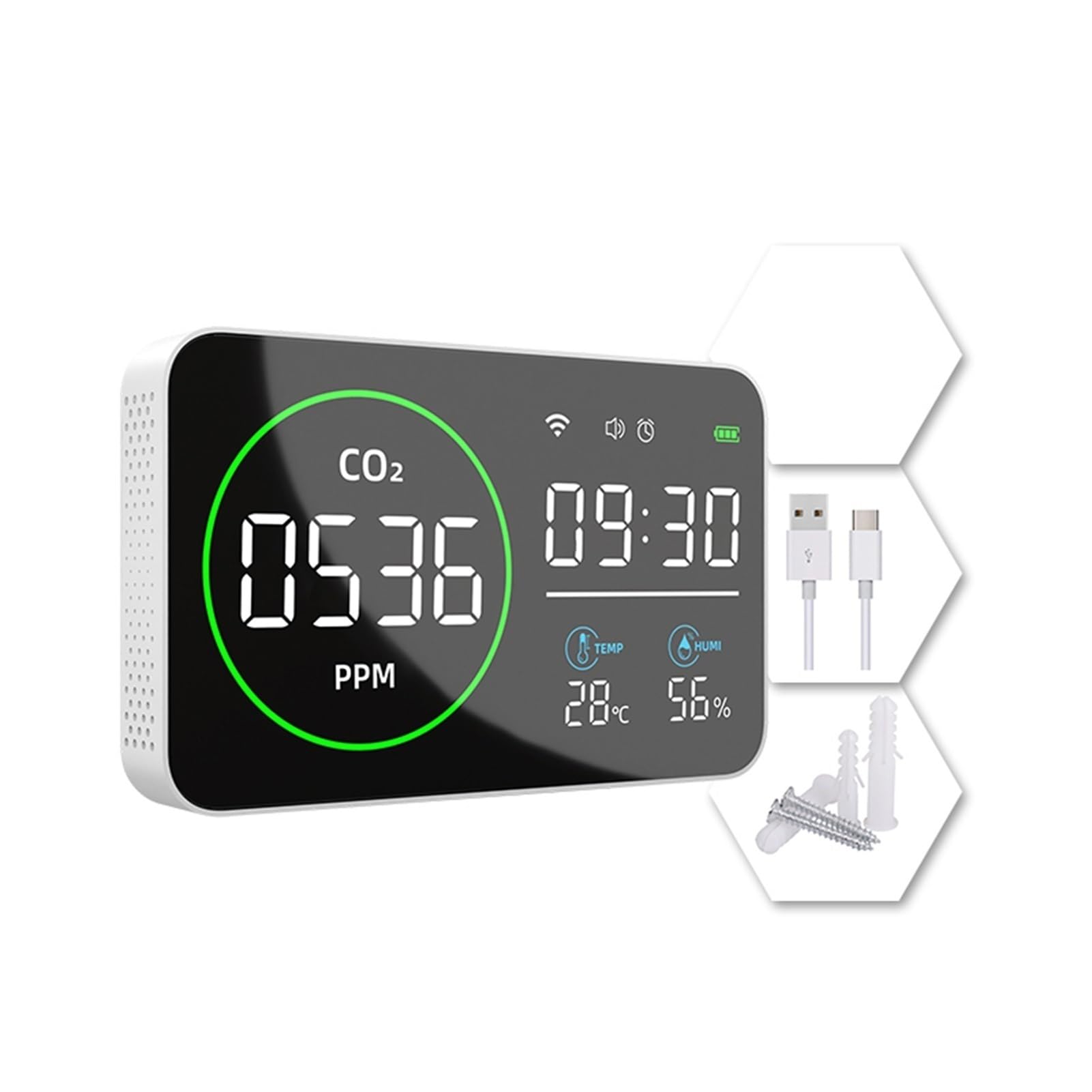 Misuratore Qualità dell'aria, Rilevatore di anidride carbonica Smart 4 in 1 Monitor a qualità 'aria interna Misuratore di umidità a temperatura CO2 portatile per Casa Cucina Ufficio Auto