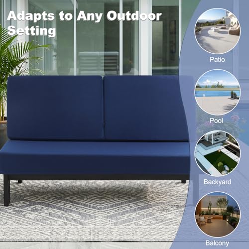 Image of Pia Ricoo 1-Piece Patio Furniture Set, Outdoor Wood Sofa with 4.5-Inch Thick Cushions, All-Weather Conversation Set for Backyard, Deck, Lawn - Navy /Drak