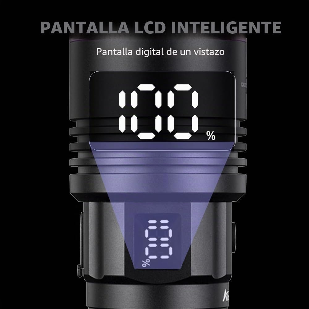 Alonefire SV119 Linterna UV 90W 365nm Profesional Recargable USB C Potente Pantalla Digital Luz Negra para Resina, Pesca, Escorpión, Minerales, Pegamento, Ámbar con Gafas Protectoras UV, Batería