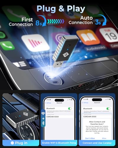 Image of CEROAN 2-in-1 Wireless CarPlay Adapter & Android Auto Wireless Adapter for Cars - Convert Wired to Wireless with Bluetooth 5.3 & 5GHz WiFi, Plug & Play, Auto Reconnect, Lag-Free for iOS /Android