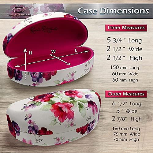 Image of Large Curved Sunglasses Case - Women Hard Shell Glasses Holder - XL Large Eyeglass Case with Pouch &Cloth