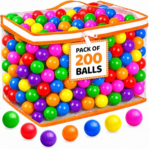 200 Ball Pit Balls for Toddlers with Storage Bag - 7 Bright Colors, Great Play Toys for Tents, Pools, and Party