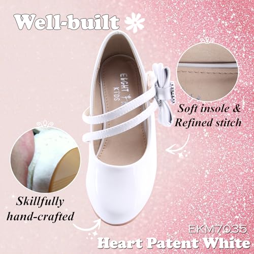 EIGHT KM Girls High Heel Dress Shoes Mary Jane Princess Wedding Party Pump Shoes EKM7035 Patent Leather Heart Pearl Bow White US Toddler Size 83