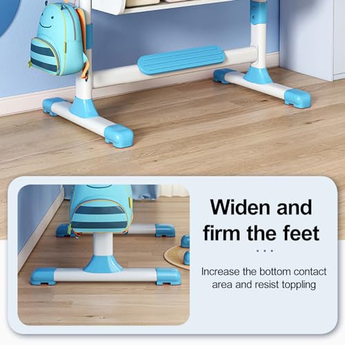 Image of Kids Desk and Chair Set with Castle Backboard - Height Adjustable Children's Study Table with Storage Drawer & Bookstand, Widened Desktop & Ergonomic Chair for Boys Girls 3-12 Years (Blue3)