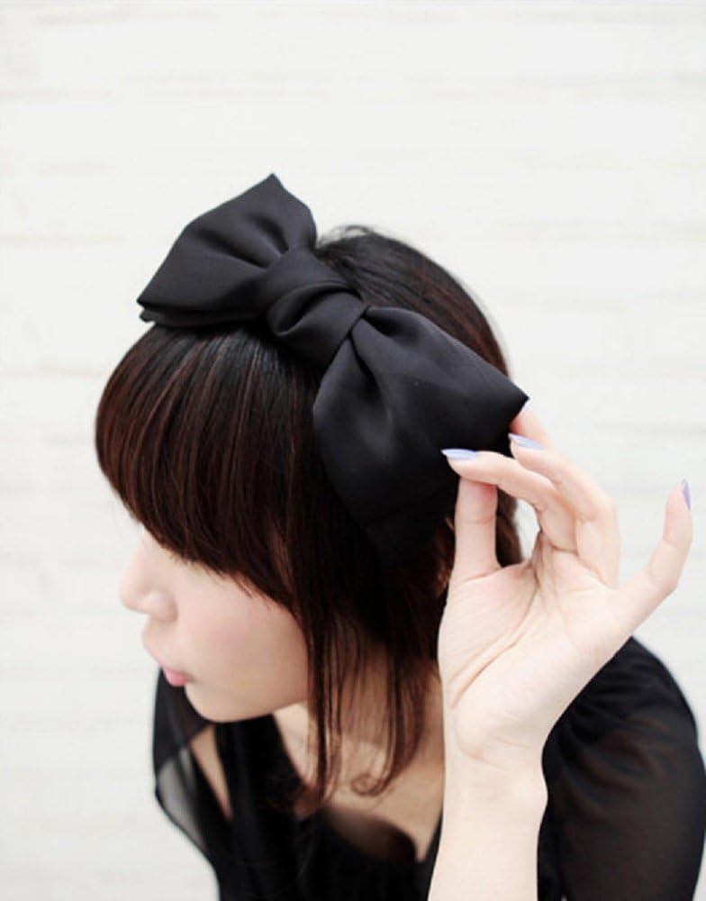 ビッグリボン カチューシャ ヘアアクセ ヘアアクセサリー ヘアアレンジ やわらか リボン シフォンサテン 大人 (ブラック)