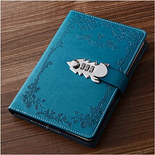 PUレザー A5 レトロノートと日記 ロック付きアジェンダ パスワード ノートブック 学校のノート用品(色:C、サイズ:A5)