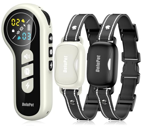 Delupet Dog Shock Collar 2 Dogs- 4500FT Dual-Direct Dog Training Collars with Remote for Small Medium Large Dog, IPX8 Waterproof Rechargeable E-Collar with Beep(1-8), Vibration(1-3), Shock(0-99), Grey