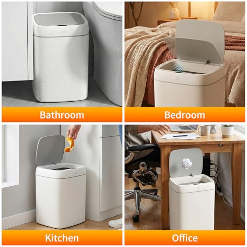Caneca de basura rectangular blanca con sensor táctil 3 gal miniatura 7