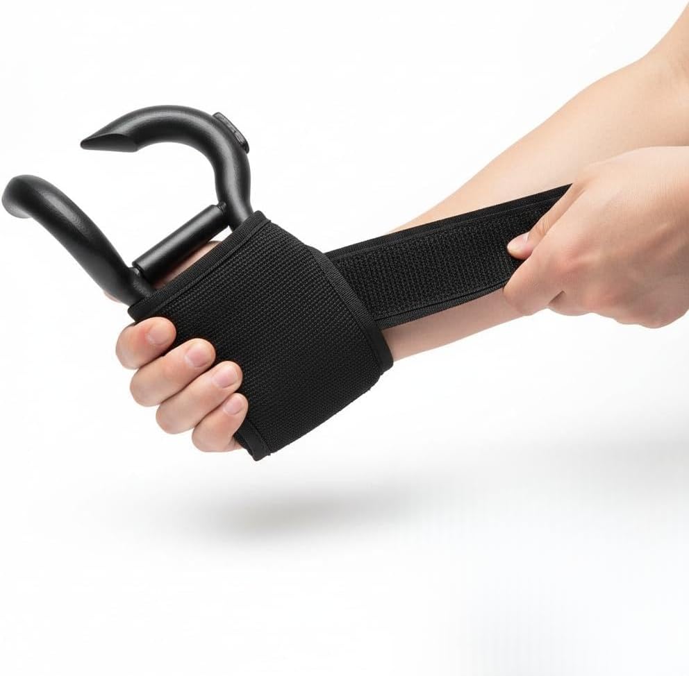 GHAZAL Fitness Wrist Support Hook with Lifting Straps, Steel and Polyester, Black, 0.45kg, 16x11x11cm