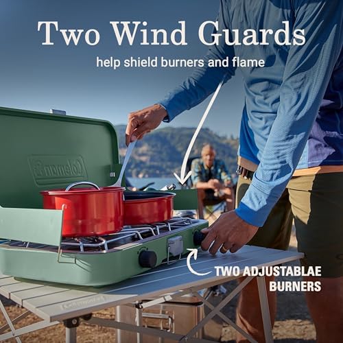 Image of Coleman Cascade 222 2-Burner Camping Stove, Portable Cooktop with 22,000 BTUs, Matchless Lighting, & Dual Wind Guards, Great for Outdoor Cooking, Camping, Tailgating, Grilling, BBQs, & More